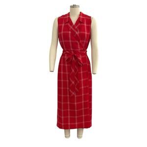 Vintage Evan-Picone Red and White Plaid Maxi Wrap Dress